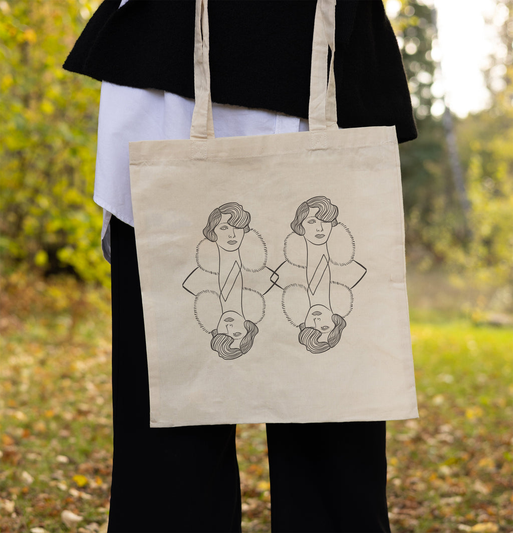 Handlenett, naturfarget, med trykk. 